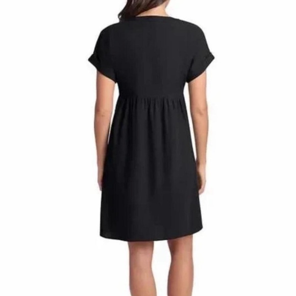 Briggs Linen Blend Dress Black V-Neck Sz L Short Sleeves Vacation Cruise Wear - Picture 2 of 7